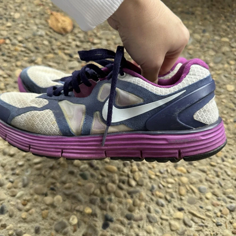Nike Lunarglide 3 Running Shoes Youth Size 5‎ Y Purple Navy White Lunarlon Nike+